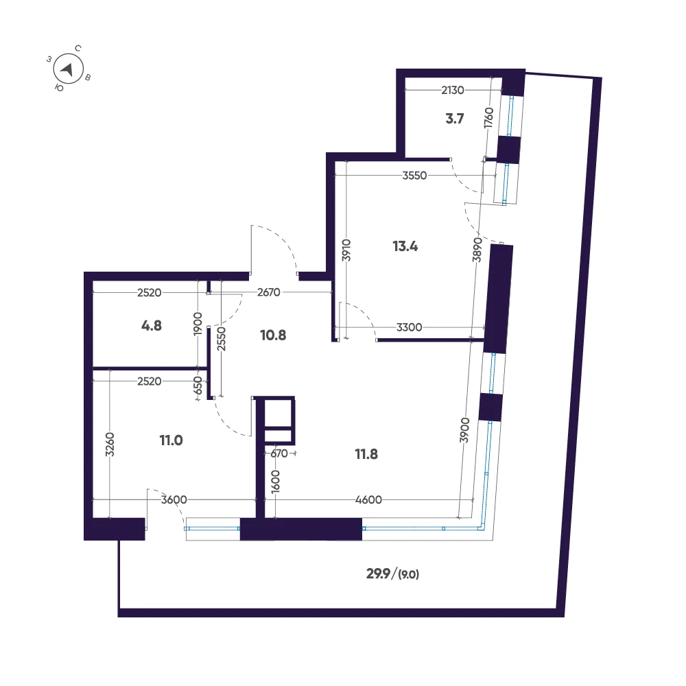 Планировка 2-комнатная 64,5 м² в ЖК «ЛДМ» · ЛДМ на Аптекарском острове
