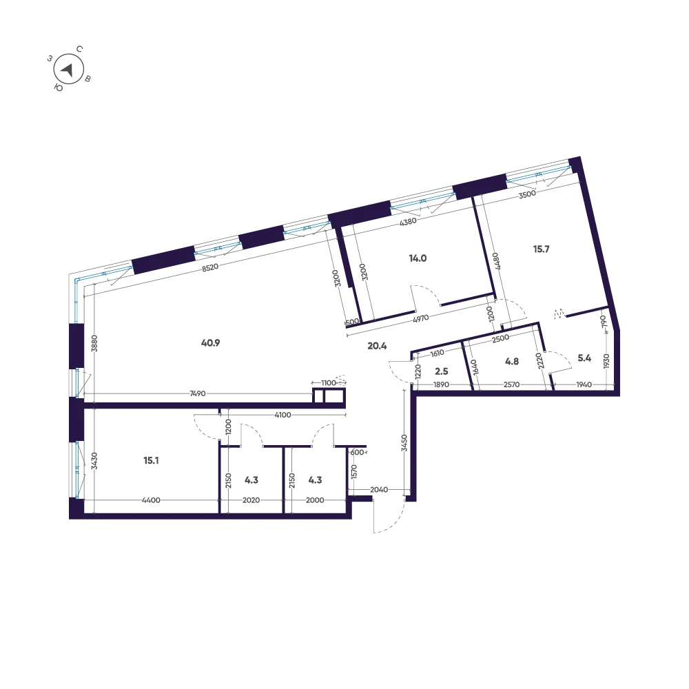 Планировка 3-комнатная 127,4 м² в ЖК «ЛДМ» · ЛДМ на Аптекарском острове