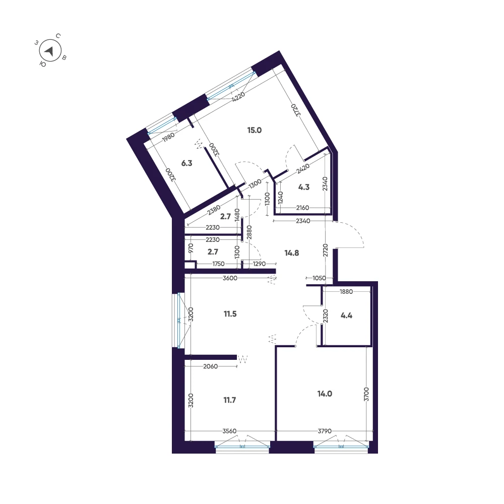 Планировка 2-комнатная 87,4 м² в ЖК «ЛДМ» · ЛДМ на Аптекарском острове