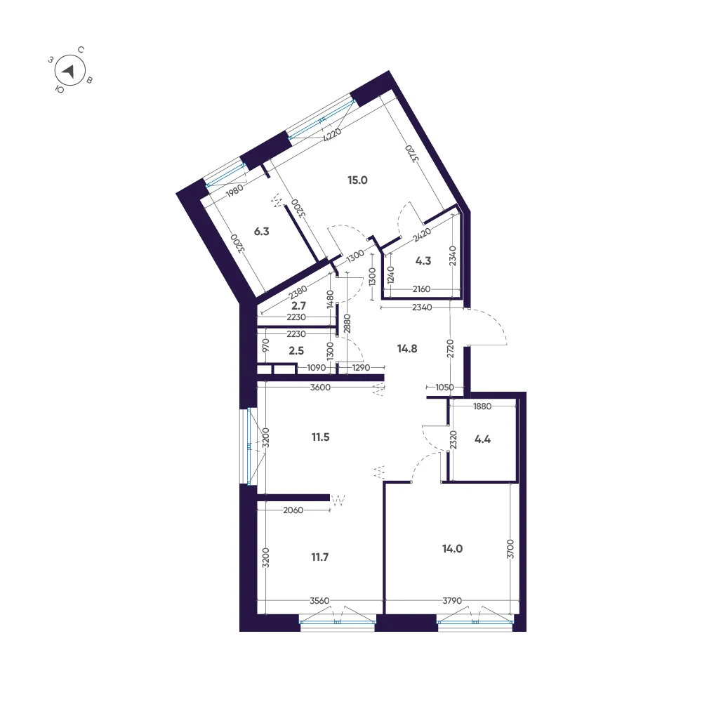 Планировка 2-комнатная 87,2 м² в ЖК «ЛДМ» · ЛДМ на Аптекарском острове