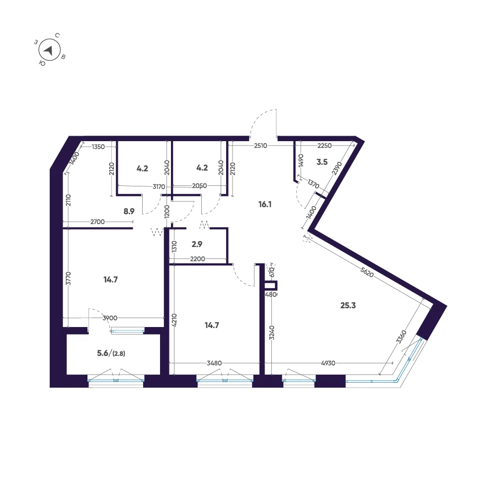 Планировка 2-комнатная 97,3 м² в ЖК «ЛДМ» · ЛДМ на Аптекарском острове