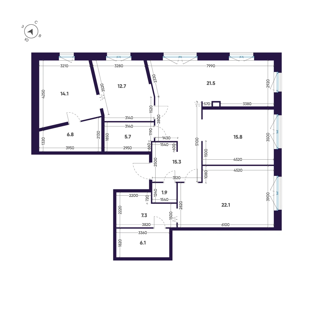 Планировка 3-комнатная 129,3 м² в ЖК «ЛДМ» · ЛДМ на Аптекарском острове
