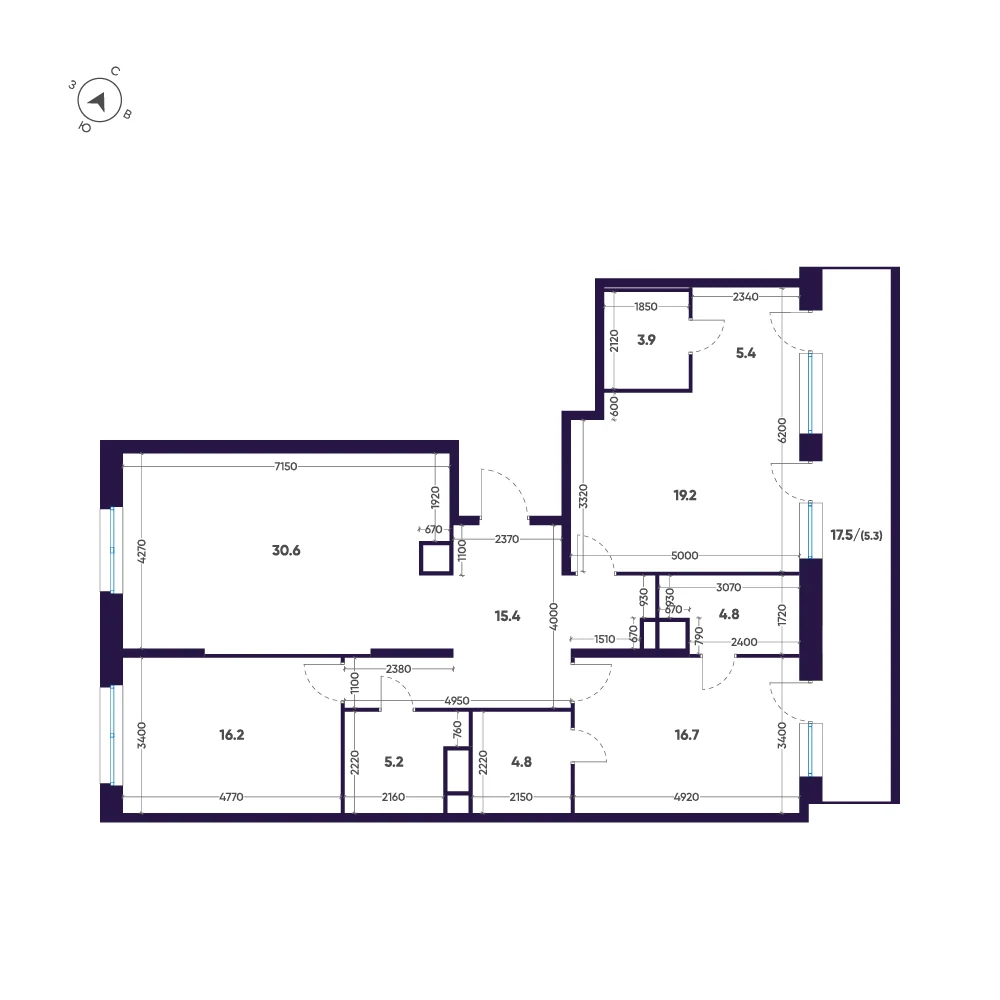 Планировка 3-комнатная 127,5 м² в ЖК «ЛДМ» · ЛДМ на Аптекарском острове