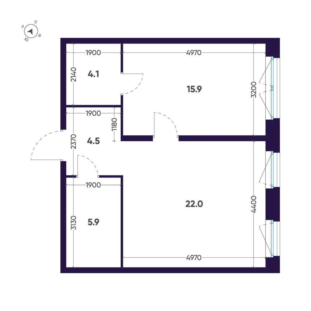 Планировка 1-комнатная 52,4 м² в ЖК «ЛДМ» · ЛДМ на Аптекарском острове