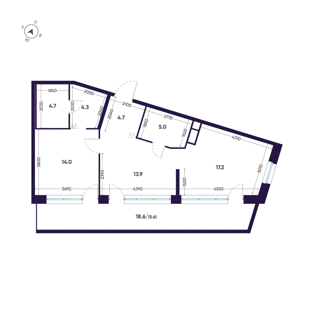 Планировка 2-комнатная 69,4 м² в ЖК «ЛДМ» · ЛДМ на Аптекарском острове
