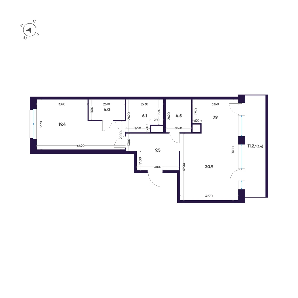 Планировка 2-комнатная 75,7 м² в ЖК «ЛДМ» · ЛДМ на Аптекарском острове