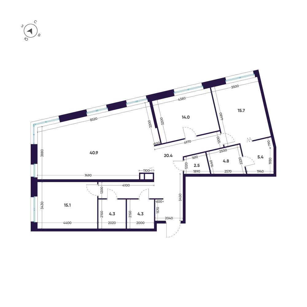 Планировка 3-комнатная 127,4 м² в ЖК «ЛДМ» · ЛДМ на Аптекарском острове