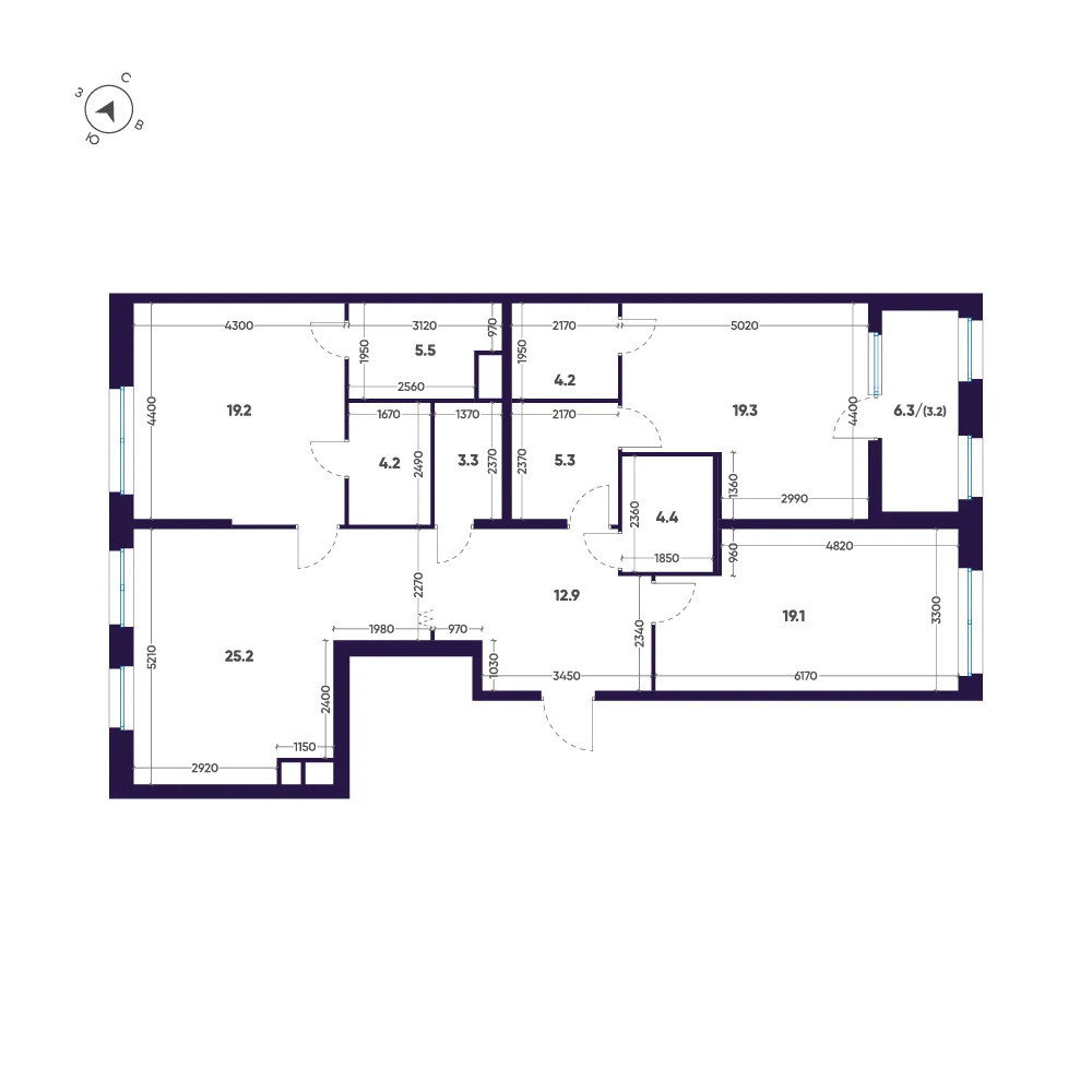 Планировка 3-комнатная 125,8 м² в ЖК «ЛДМ» · ЛДМ на Аптекарском острове