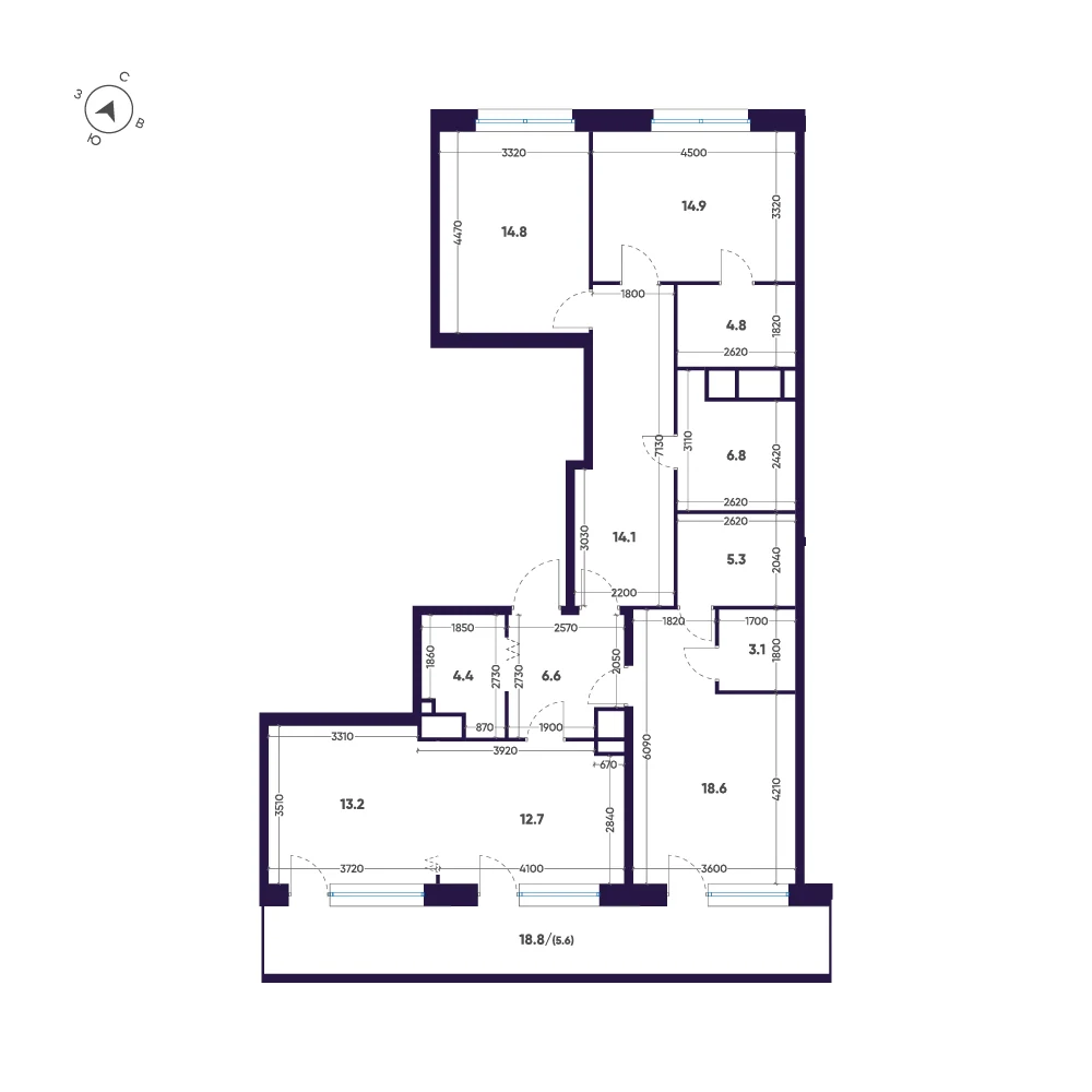 Планировка 4-комнатная 124,9 м² в ЖК «ЛДМ» · ЛДМ на Аптекарском острове