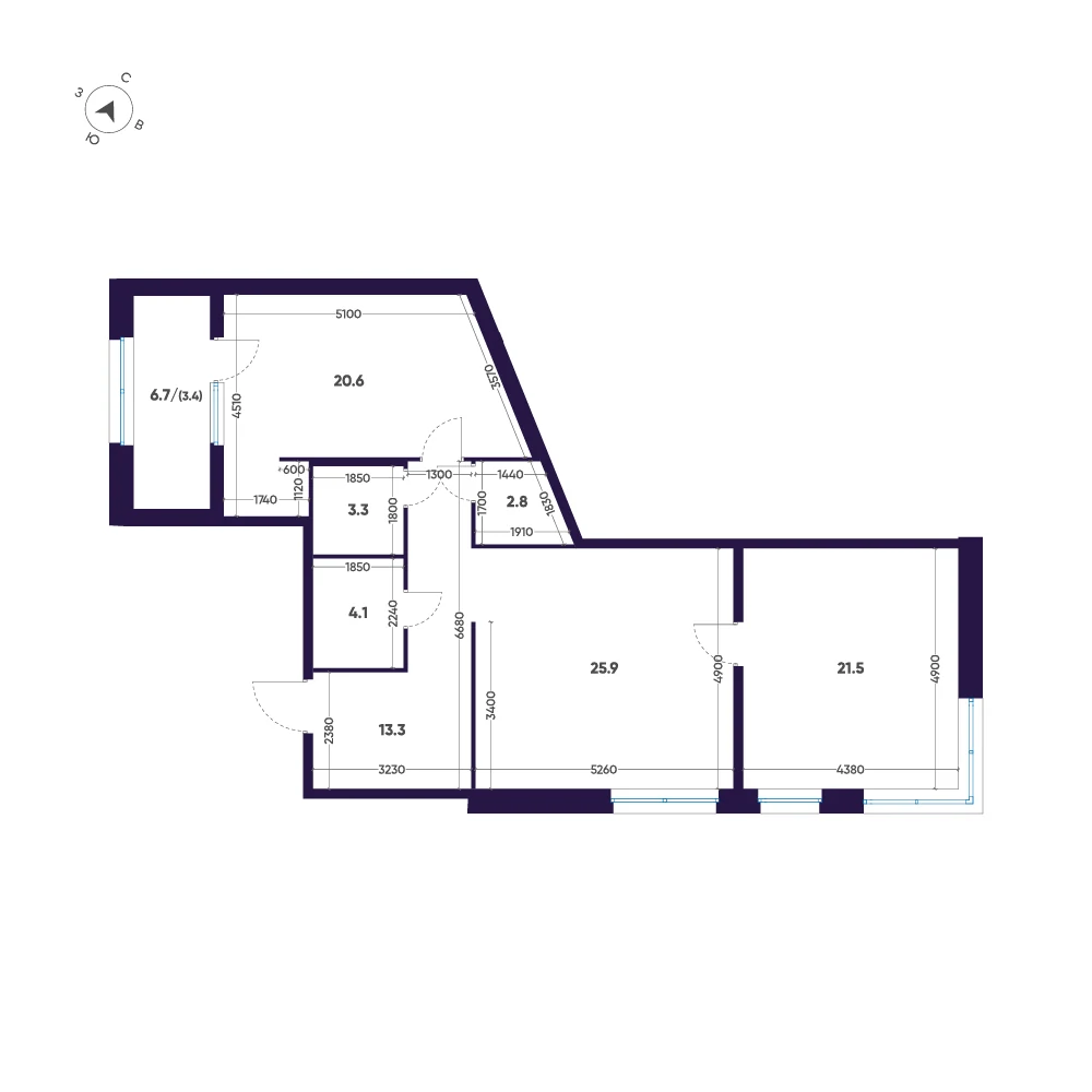 Планировка 2-комнатная 94,9 м² в ЖК «ЛДМ» · ЛДМ на Аптекарском острове