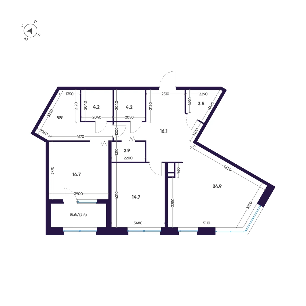 Планировка 2-комнатная 97,9 м² в ЖК «ЛДМ» · ЛДМ на Аптекарском острове