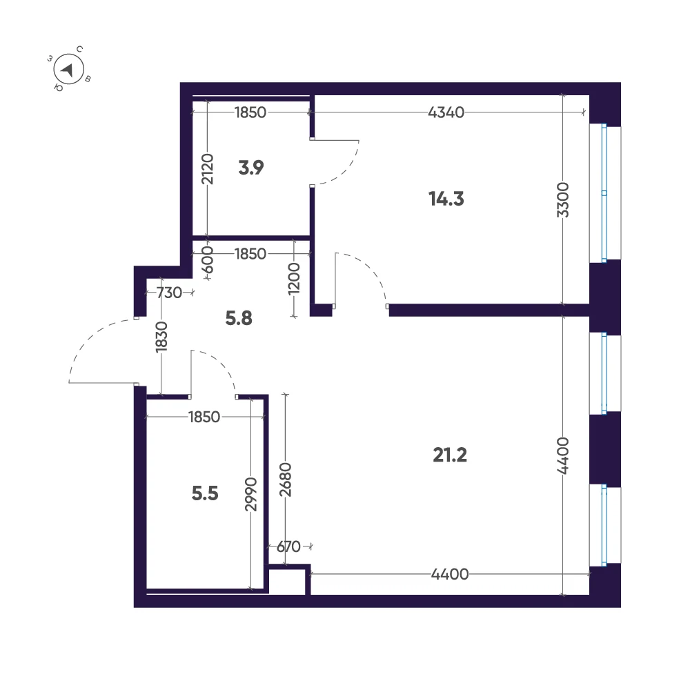 Планировка 1-комнатная 50,7 м² в ЖК «ЛДМ» · ЛДМ на Аптекарском острове