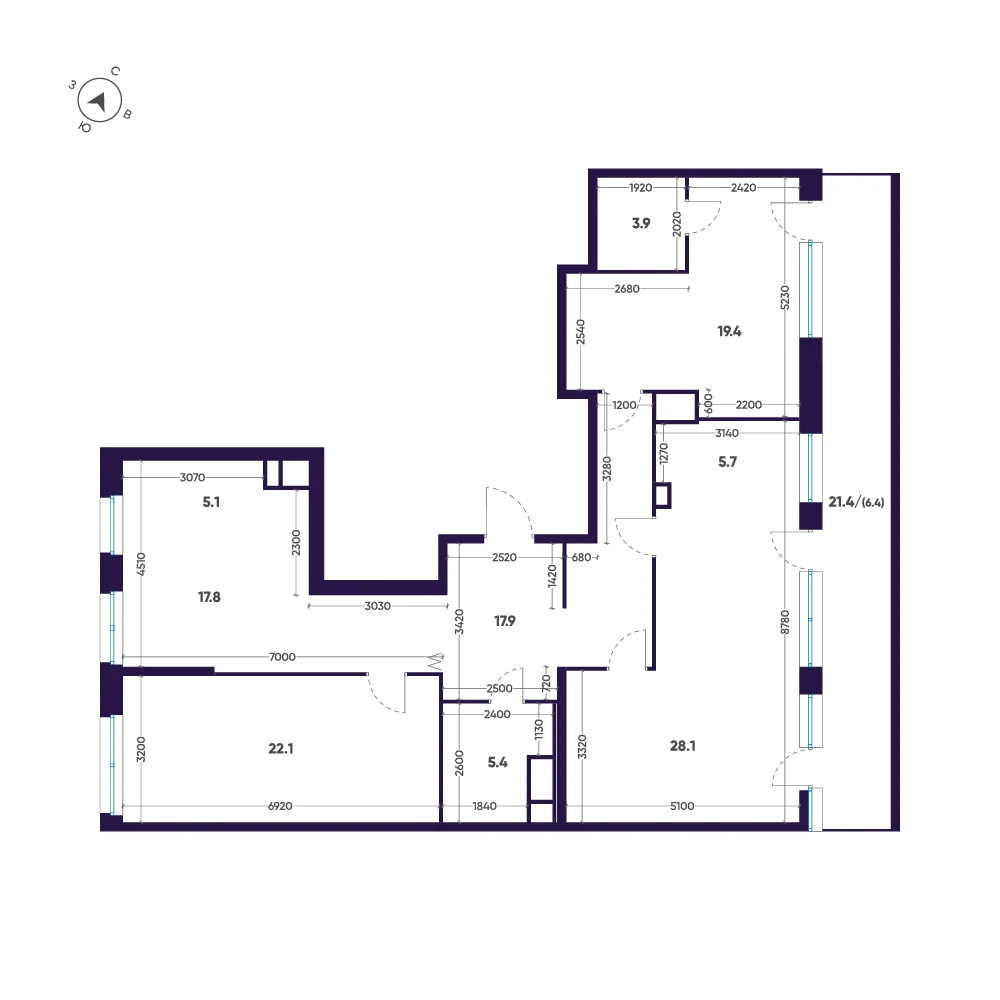 Планировка 3-комнатная 131,8 м² в ЖК «ЛДМ» · ЛДМ на Аптекарском острове