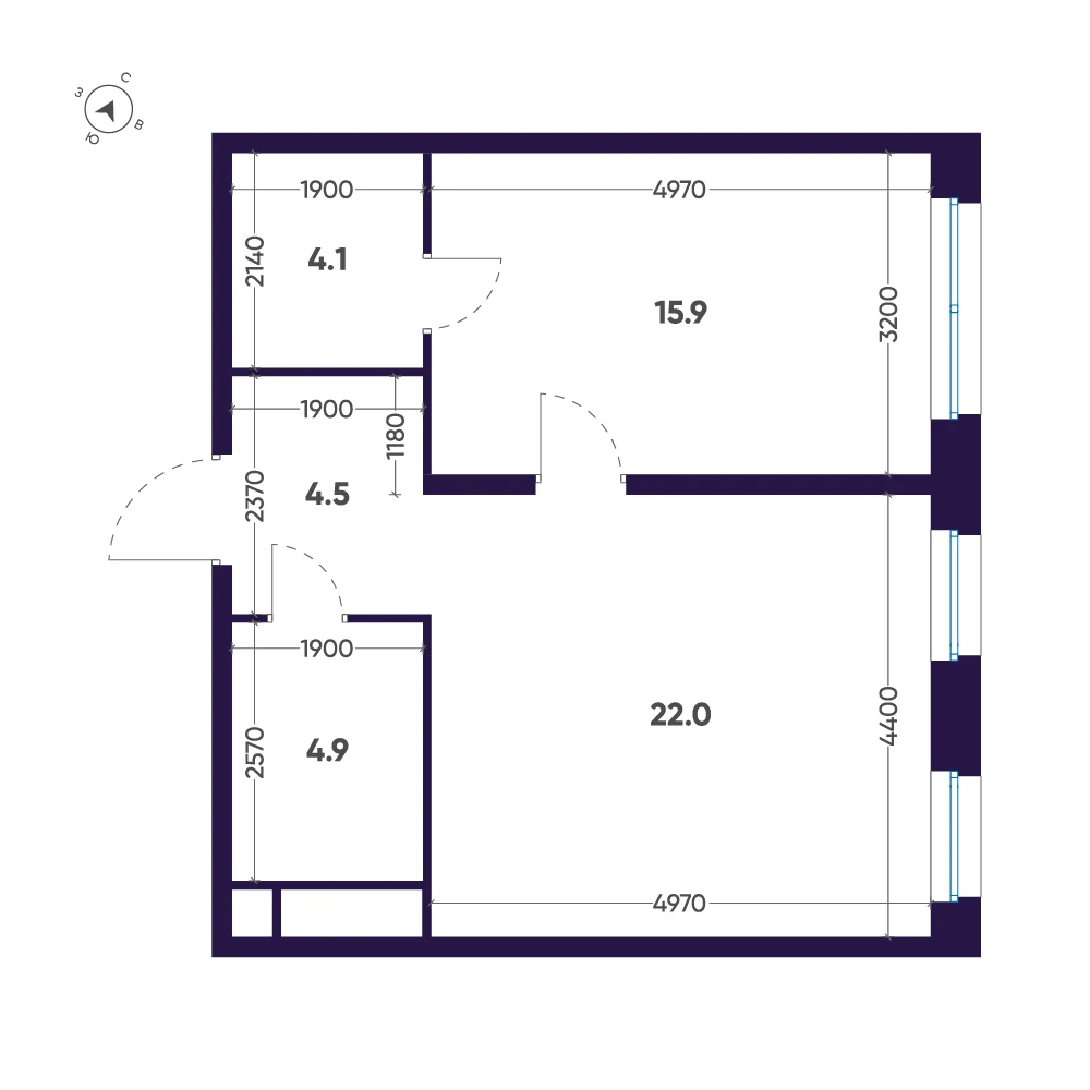 Планировка 1-комнатная 51,4 м² в ЖК «ЛДМ» · ЛДМ на Аптекарском острове