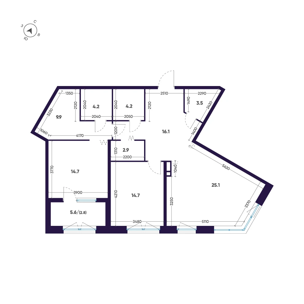Планировка 2-комнатная 98,1 м² в ЖК «ЛДМ» · ЛДМ на Аптекарском острове