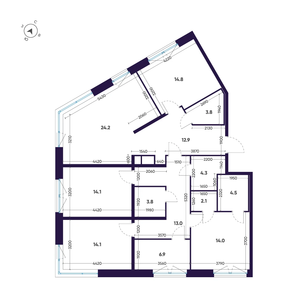 Планировка 4-комнатная 132,5 м² в ЖК «ЛДМ» · ЛДМ на Аптекарском острове