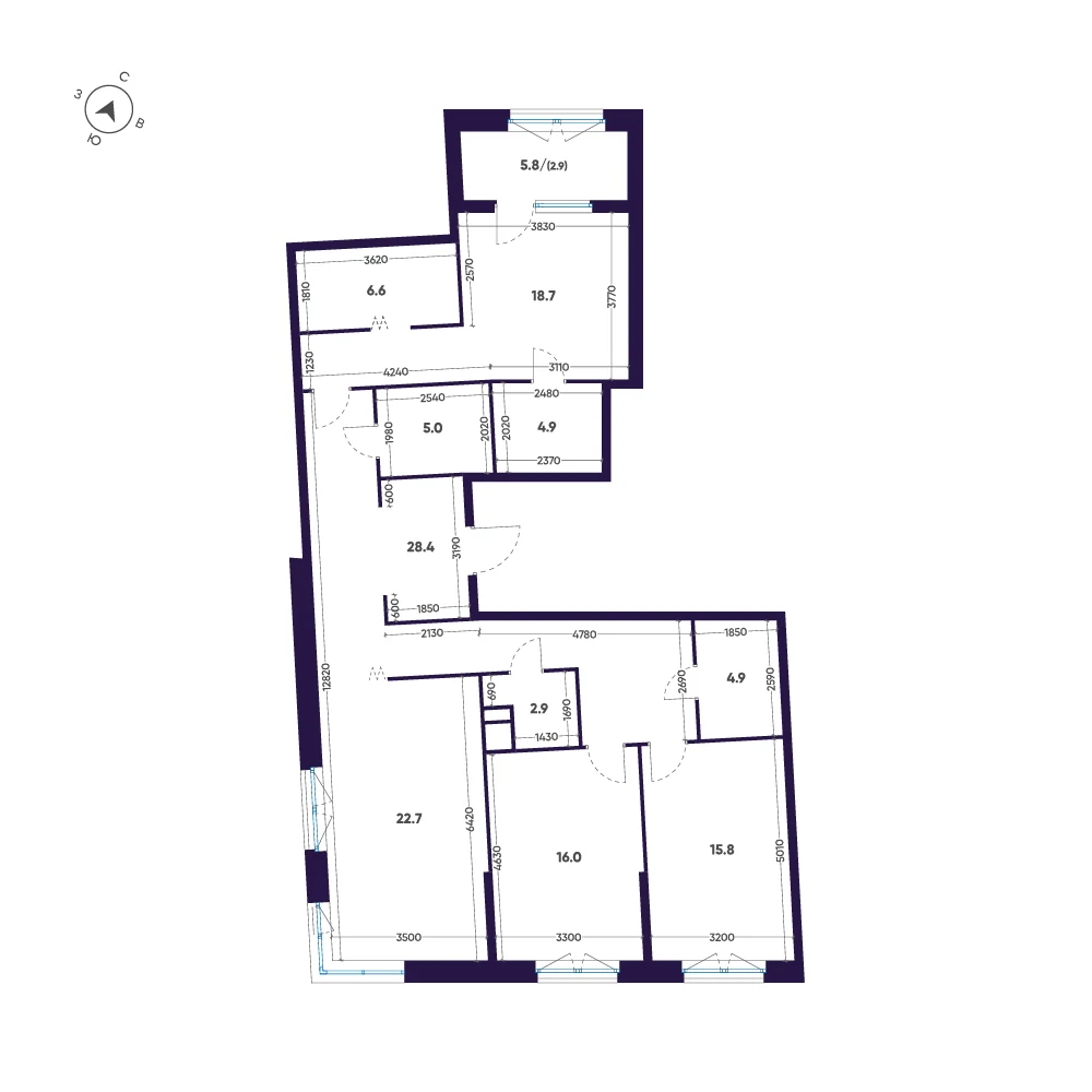 Планировка 3-комнатная 128,8 м² в ЖК «ЛДМ» · ЛДМ на Аптекарском острове
