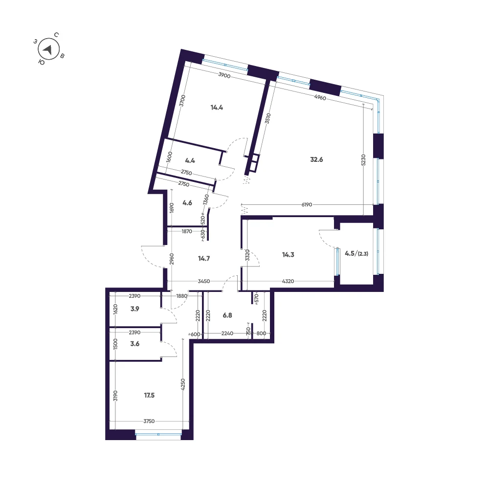 Планировка 3-комнатная 119,1 м² в ЖК «ЛДМ» · ЛДМ на Аптекарском острове